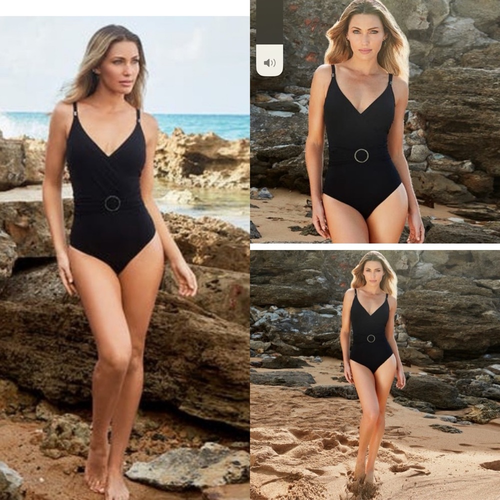 NWOT AMORESSA Oli Slick Getty One Piece Black Swimsuit Size 8 - Picture 3 of 8